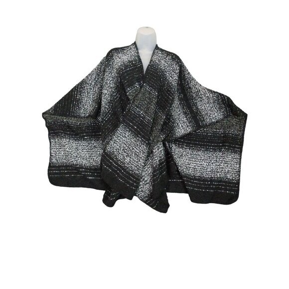 WOOLRICH Womens Doris Cozy Blanket Wrap Poncho SZ OS Knit‎ Gray Stripe Soft Cozy - Picture 1 of 12